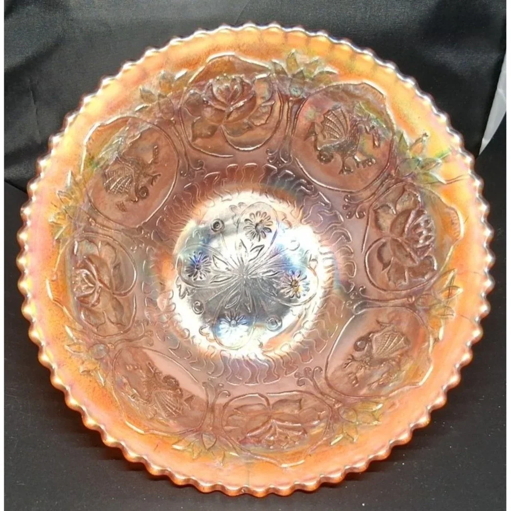Carnival Glass Bowl  on‎ Pedestal with Dragon and Lotus pattern